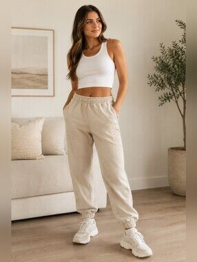 Ghanda Beige Fleece Jogger Sweatpants
